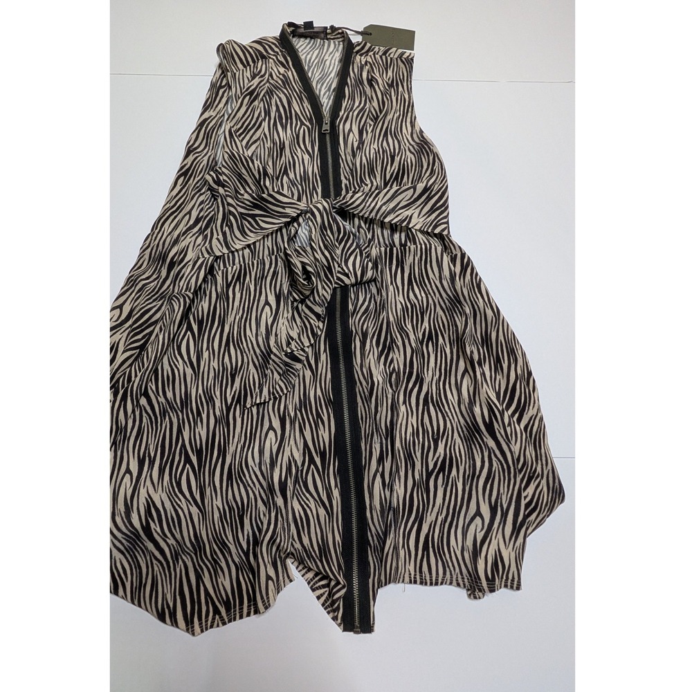 AllSaints Jayda Zebra Dress 100% Silk Oyster White Black Zip Front US 8 WD155M